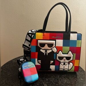 Karl Lagerfeld Check Maybelle Satchel Crossbody Multicombo With Pouch Medium